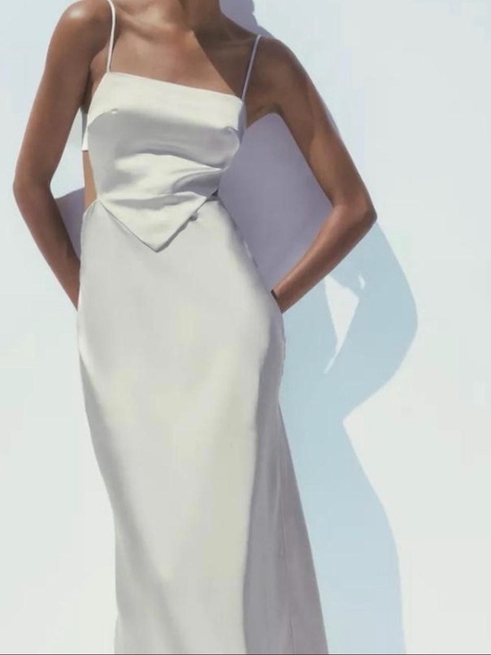 Zara Dresses & Skirts - ZARA SATIN WRAP DRESS LIGHT GRAY